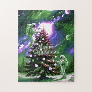 Astronauts Decorating Christmas Tree in Space Jigsaw Puzzle