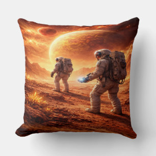 Astronauts explore orange planet cushion