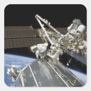 Astronauts perform a series of tasks square sticker