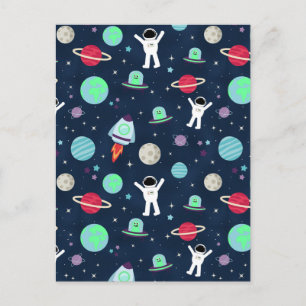 Astronauts Planets Rockets and Aliens Announcement Postcard