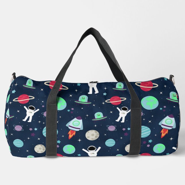 Astronauts Planets Rockets and Aliens Duffle Bag (Front)