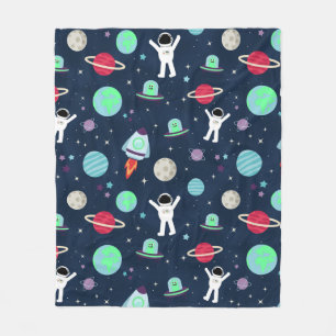 Astronauts Planets Rockets and Aliens Fleece Blanket