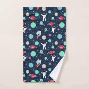 Astronauts Planets Rockets and Aliens Hand Towel