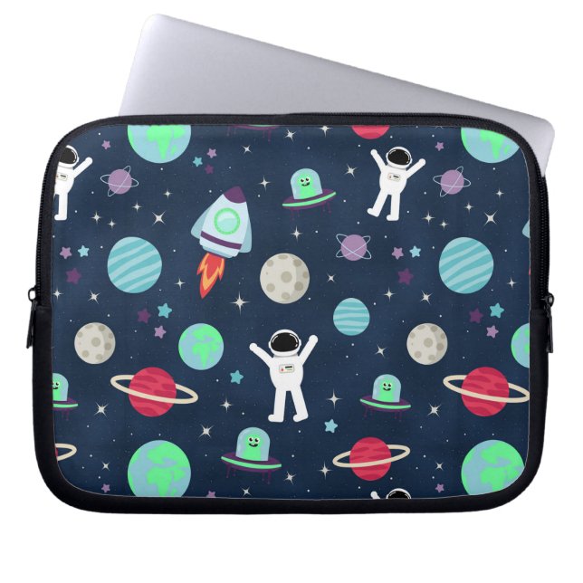 Astronauts Planets Rockets and Aliens Laptop Sleeve (Front)