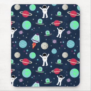 Astronauts Planets Rockets and Aliens Mouse Pad