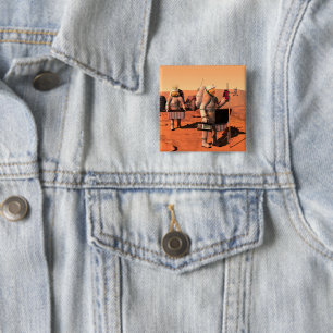 Astronauts Setting Up Weather Equipment On Mars. 15 Cm Square Badge