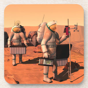Astronauts Setting Up Weather Equipment On Mars. Coaster