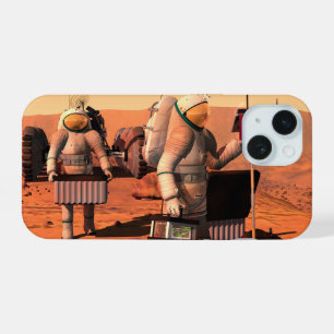 Astronauts Setting Up Weather Equipment On Mars. iPhone 15 Case