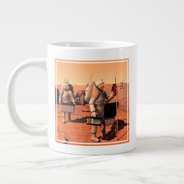 Astronauts Setting Up Weather Equipment On Mars. Large Coffee Mug (Left)