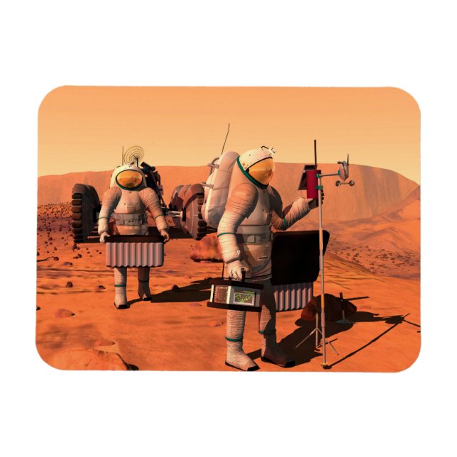 Astronauts Setting Up Weather Equipment On Mars. Magnet (Horizontal)