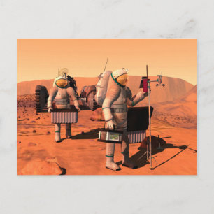 Astronauts Setting Up Weather Equipment On Mars. Postcard