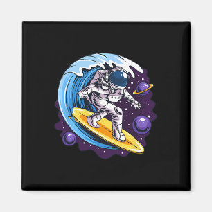 Astronauts Surf On A Surfboard In Space With Stars Magnet