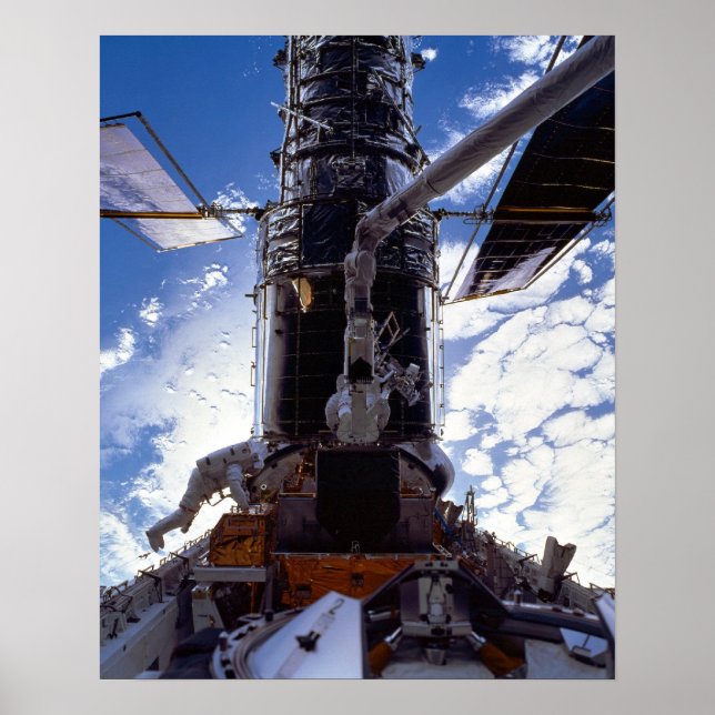 Astronauts work on the Hubble Space Telescope Poster (Front)