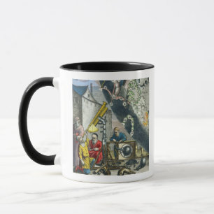 Astronomers looking through a telescope, detail fr mug
