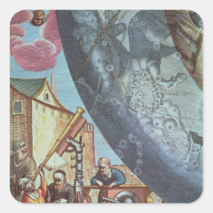 Astronomers looking through a telescope square sticker