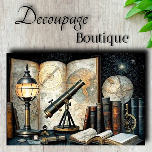 Astronomer's Study Desk Globe Telescope Decoupage Tissue Paper