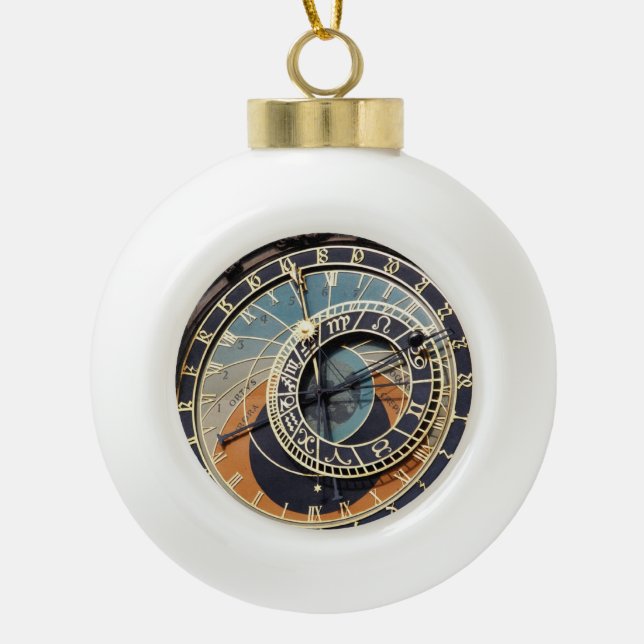 Astronomical Clock In Prague Ceramic Ball Christmas Ornament (Front)