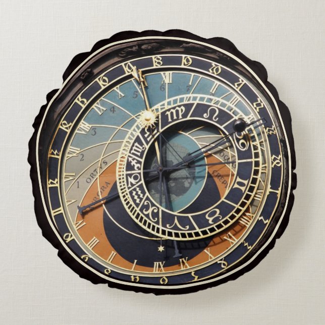 Astronomical Clock In Prague Round Cushion (Front)