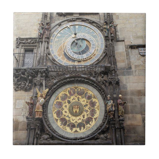 Astronomical Clock in Prague souvenir photo Ceramic Tile (Front)