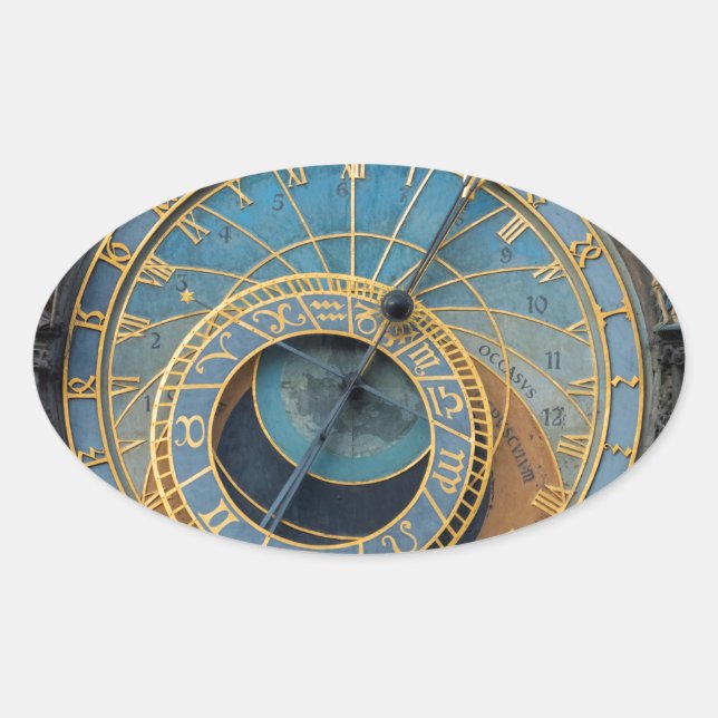 Astronomical clock Prague Orlog Czech Republic Oval Sticker (Front)