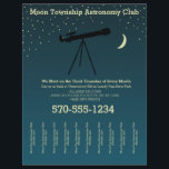 Astronomy Club Telescope and Stars Tear Off Strips Flyer<br><div class="desc">Promote your star gazing club or astronomy themed business with this easy to customise flyer. It features an illustration of a telescope set against a midnight blue background with stars and a moon above in pale yellow. Your text appears in pale yellow as well with plenty of room to add...</div>