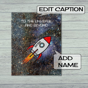 Astronomy custom name and text rocket jigsaw puzzle