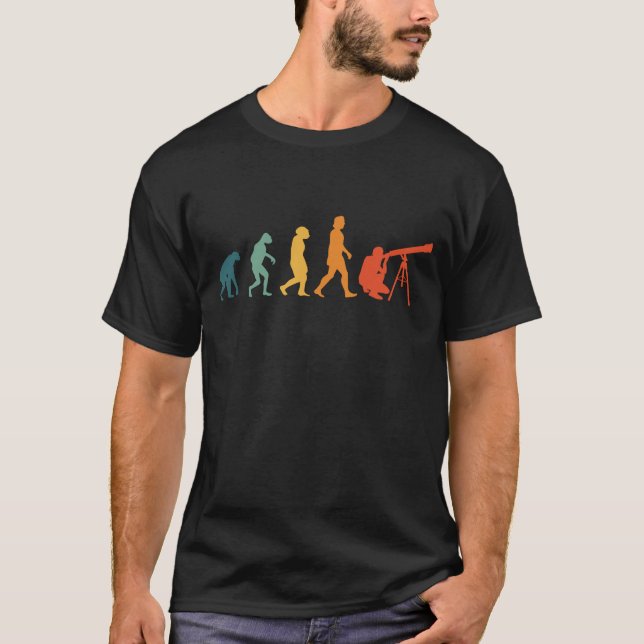 Astronomy Evolution Retro Telescope Astrophysics T-Shirt (Front)