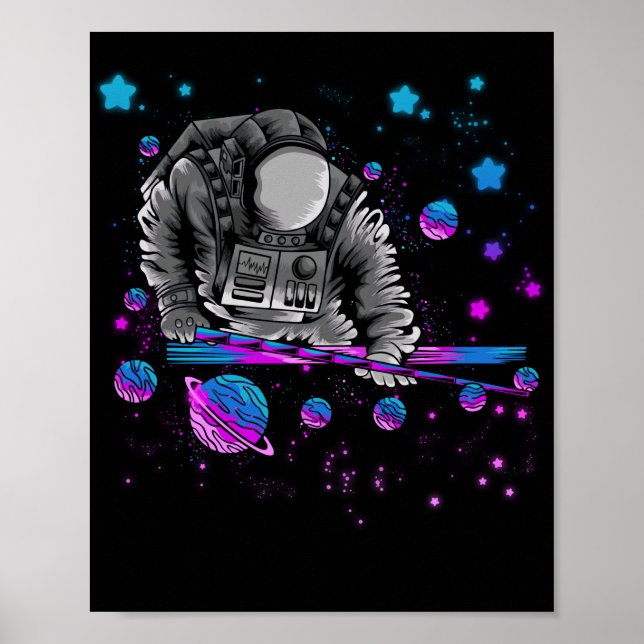 Astronomy Galaxy Billiard Player Astronaut Pool Poster (Front)