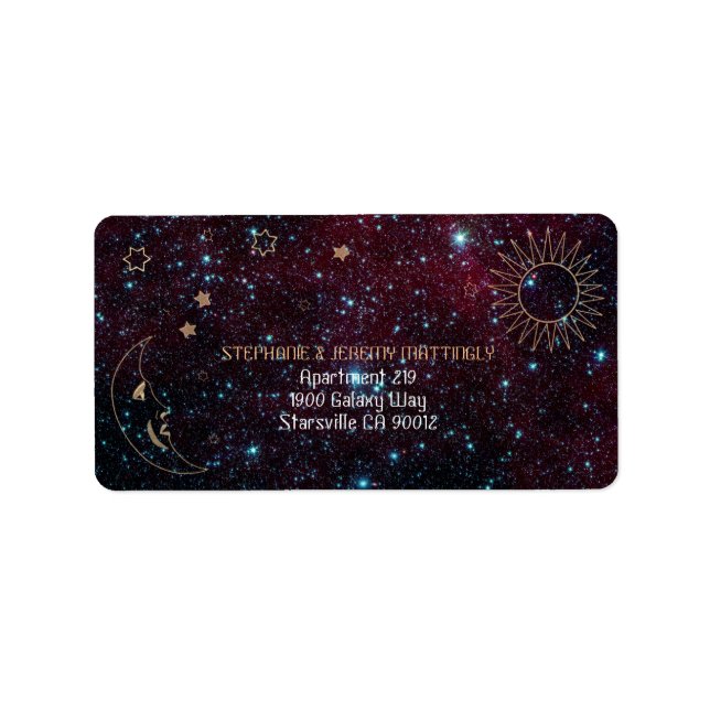 Astronomy Galaxy Sun Moon Stars Glitter Address Label (Front)