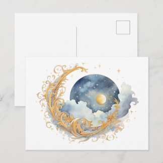 Astronomy gold celestial pattern postcard