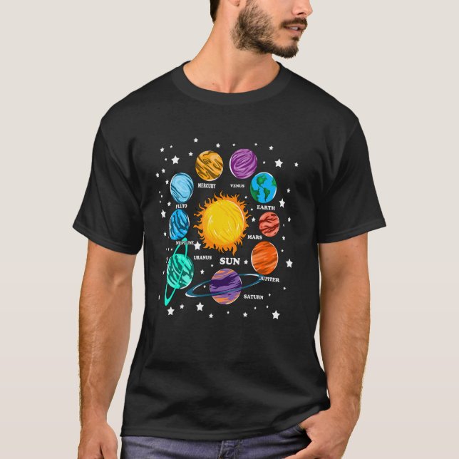 Astronomy Kids Solar System Planets Sun Universe T-Shirt (Front)