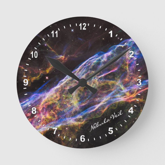 Astronomy & Nebula Veil Clock, Hubble / Galaxy Round Clock (Front)