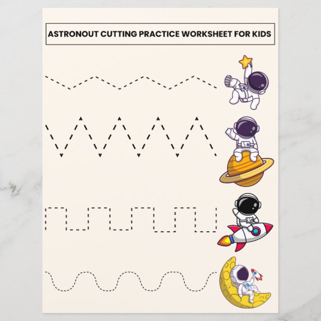 Astronout & Vehicles Cutting Practice Worksheet  (Front)