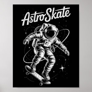 Astroskate Astronaut Skateboarding Space Sci Fi (a Poster