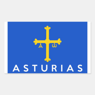 asturias region flag spain country text name rectangular sticker