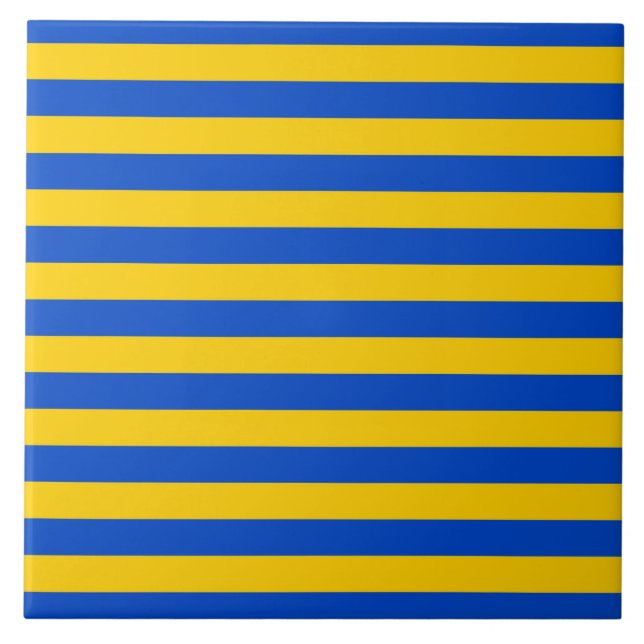 Asturias Sweden flag stripes yellow blue pattern c Ceramic Tile (Front)