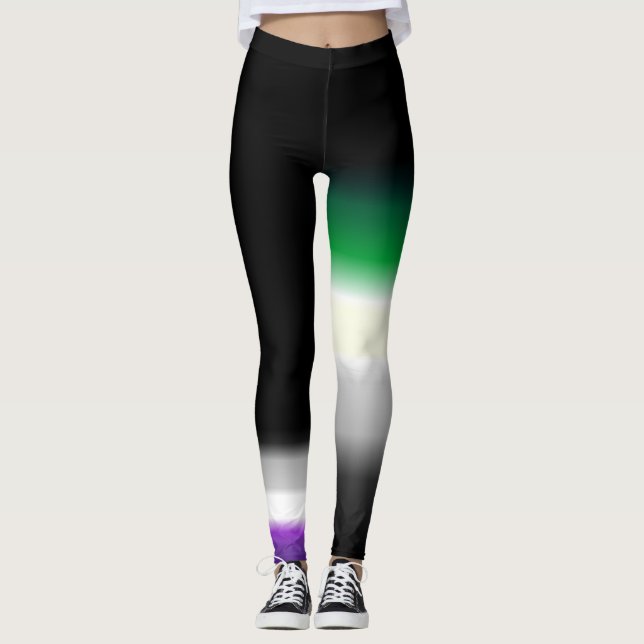 Asymmetric aro ace asexual aromantic pride flag #2 leggings (Front)