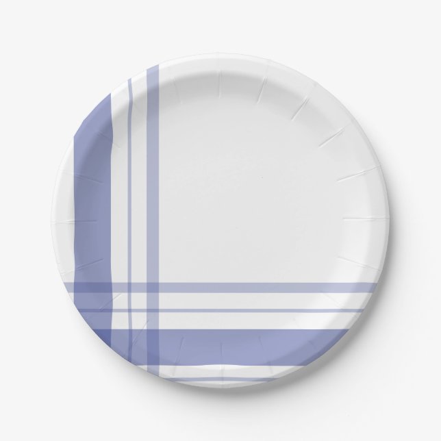 Asymmetric Plaid Flannel Navy Blue Linear  Paper Plate (Front)