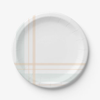 Asymmetric Plaid Pastel Green and Yellow Lines Paper Plate