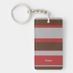 Asymmetric Stripes Horizontal Lines Gray Red Brown Key Ring