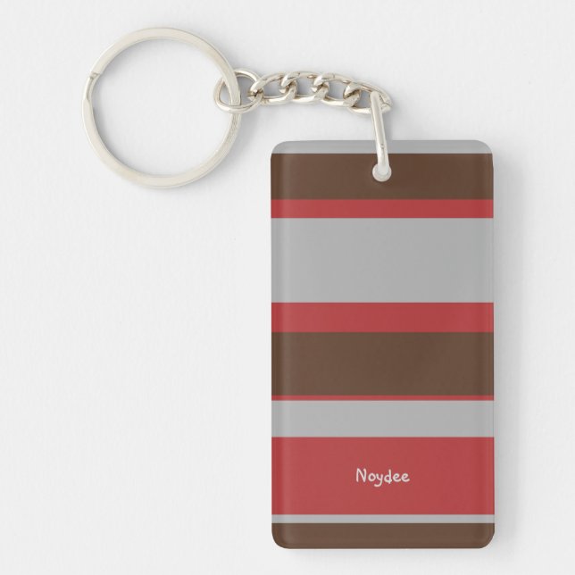 Asymmetric Stripes Horizontal Lines Gray Red Brown Key Ring (Front)