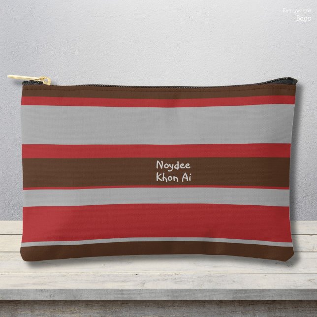 Asymmetric Stripes Horizontal Lines Grey Red Brown Accessory Pouch (Creator Uploaded)