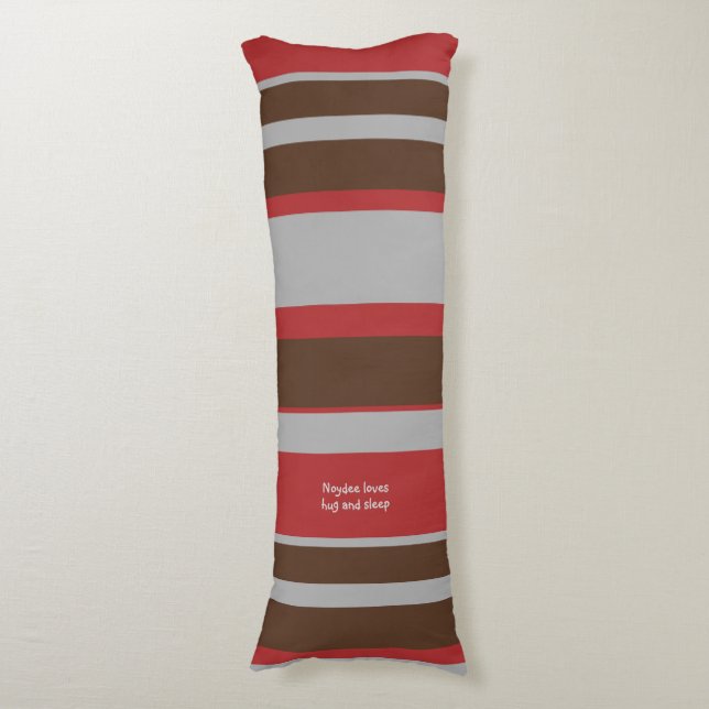 Asymmetric Stripes Horizontal Lines Grey Red Brown Body Cushion (Front Vertical)