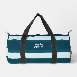 Asymmetric Stripes Horizontal Lines Sea Blue White Duffle Bag