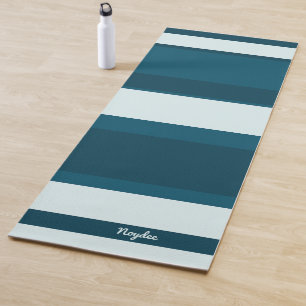 Asymmetric Stripes Horizontal Lines Sea Blue White Yoga Mat