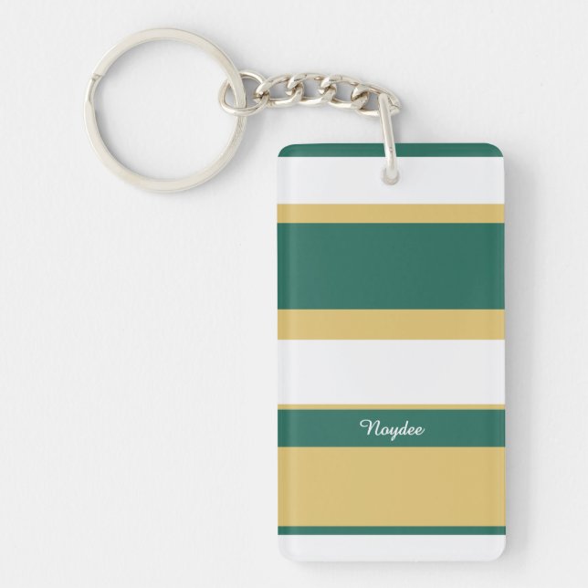 Asymmetric Stripes Lines Green Gold White Key Ring (Front)