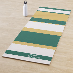 Asymmetric Stripes Lines Green Gold White Yoga Mat