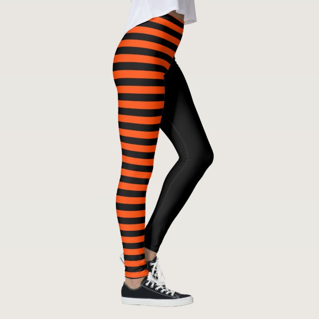 Asymmetrical Black and Orange Striped Leggings (Right)
