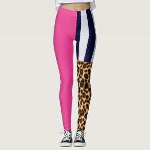 Asymmetrical Hot Pink, stripe and Cheetah Leggings