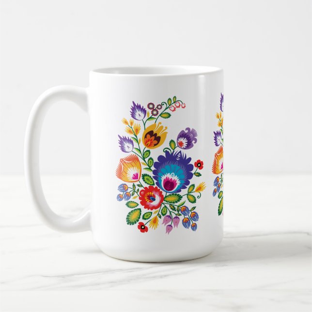 Asymmetrical polish Folk Wycinanki  Coffee Mug (Left)